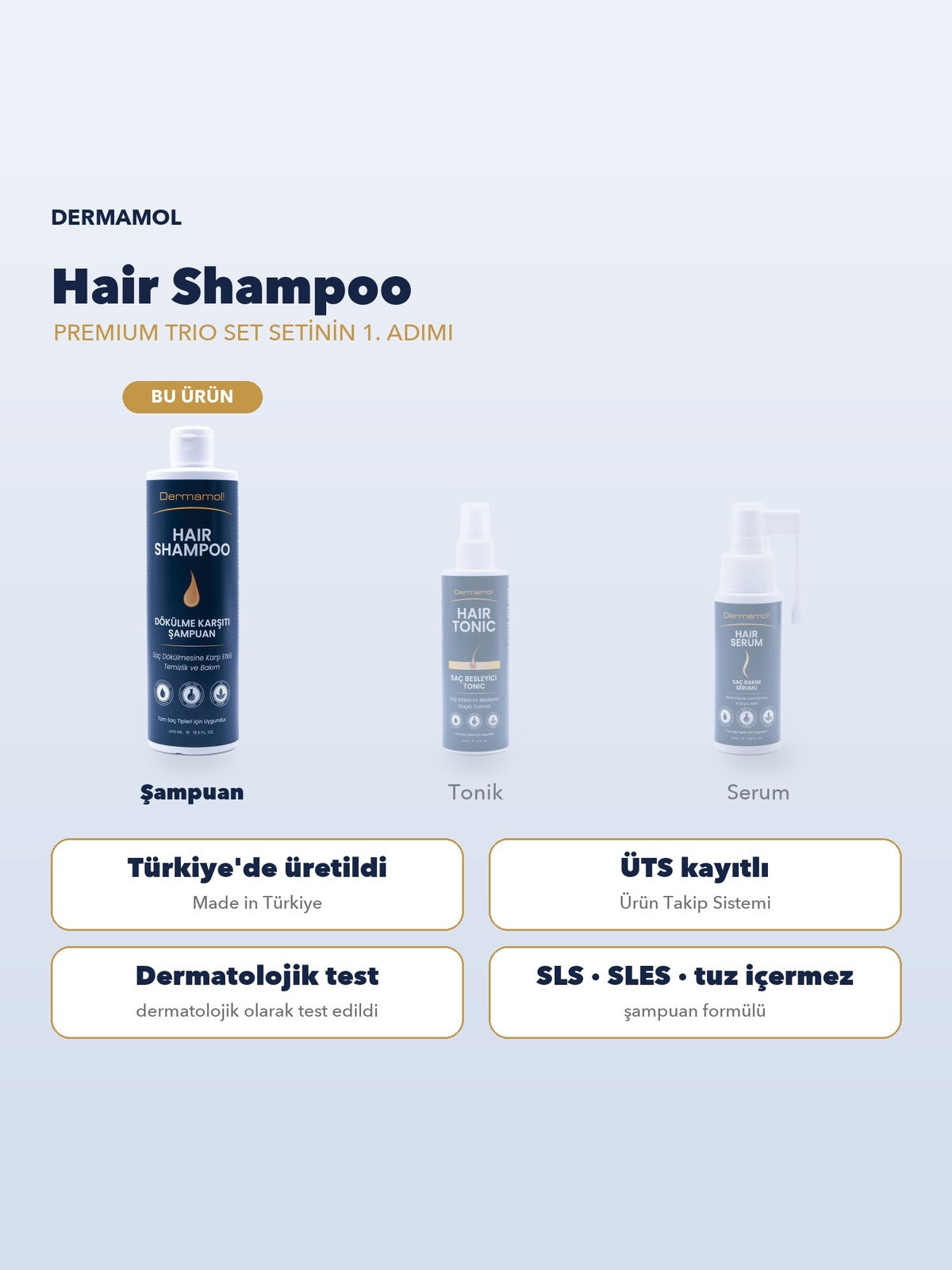 Dermamol Hair Shampoo Dökülme Karşıtı Şampuan 400 ml Redensyl Capixyl Saw Palmetto Biotin