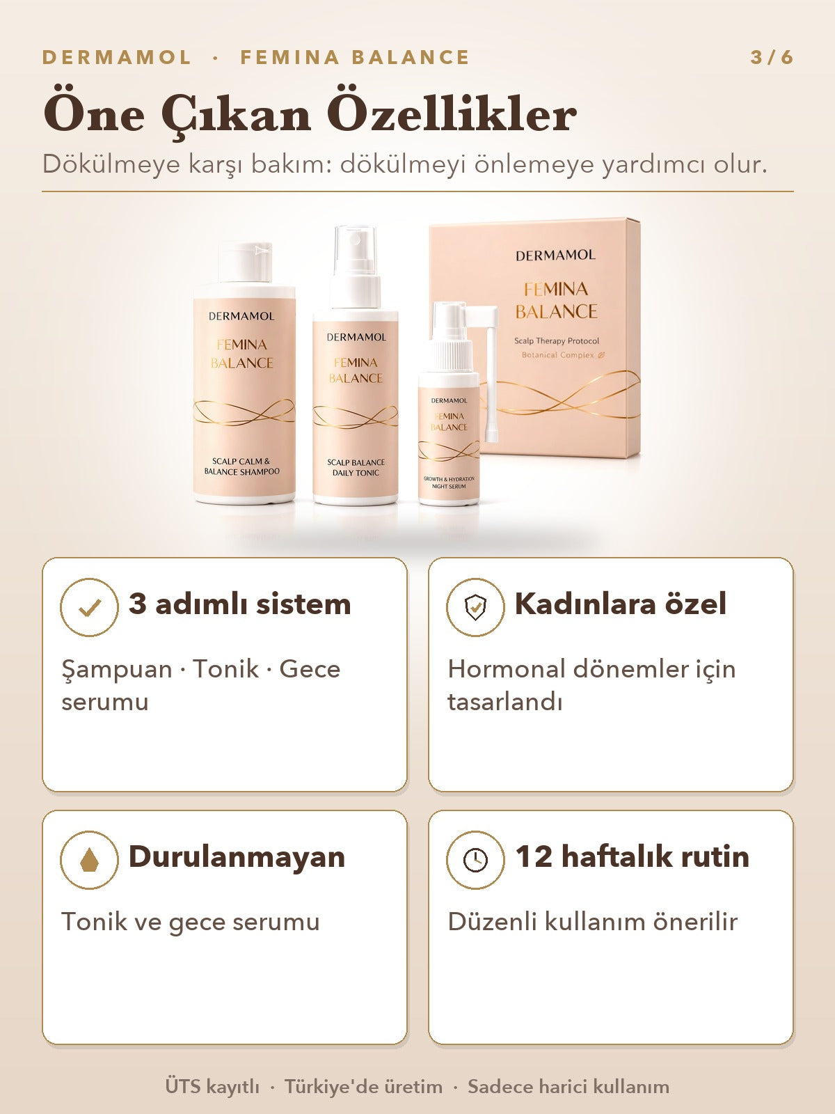 Dermamol Femina Balance Kadın Saç Bakım Seti 3'li Paket (3 Aylık)
