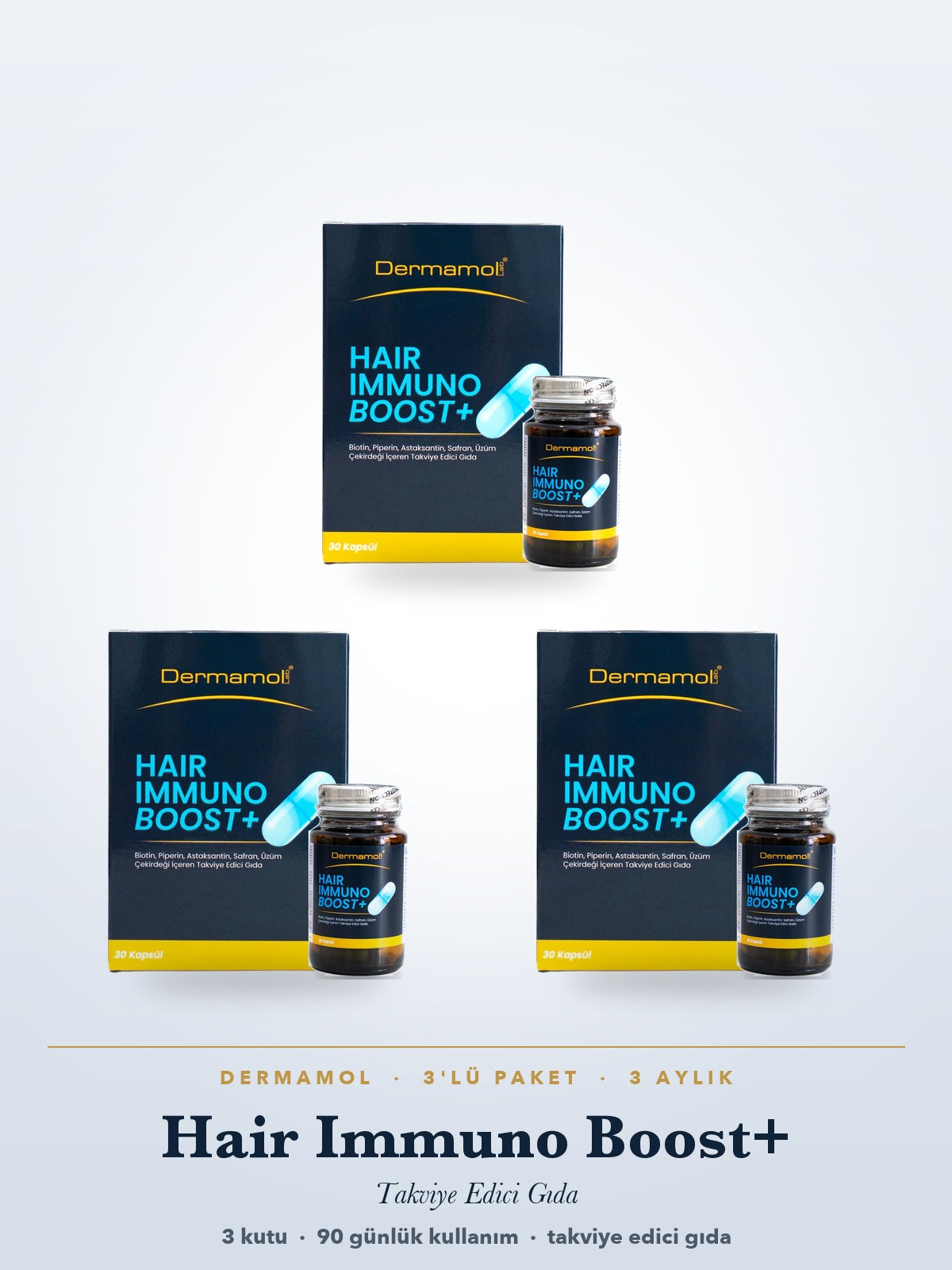 Hair Immuno Boost+ Takviye Edici Gıda 30 Kapsül 3'li Paket (3 Aylık)