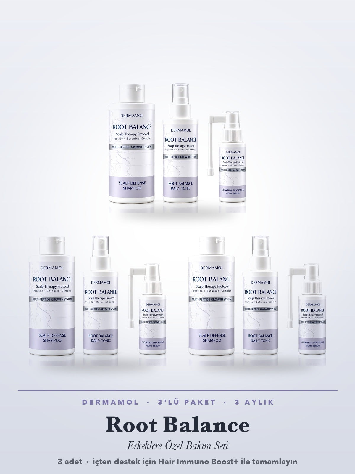 Dermamol Root Balance Erkek Saç Bakım Seti 3'li Paket (3 Aylık)
