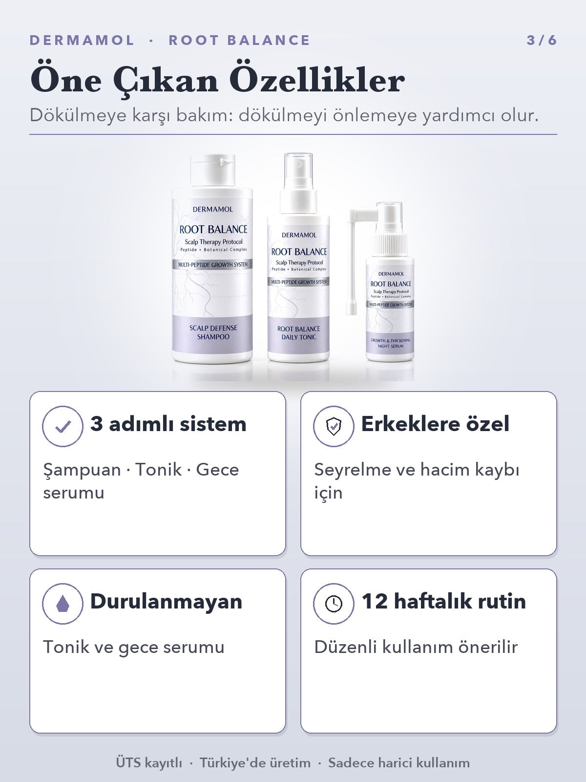 Dermamol Root Balance Erkek Saç Bakım Seti 3'li Paket (3 Aylık)