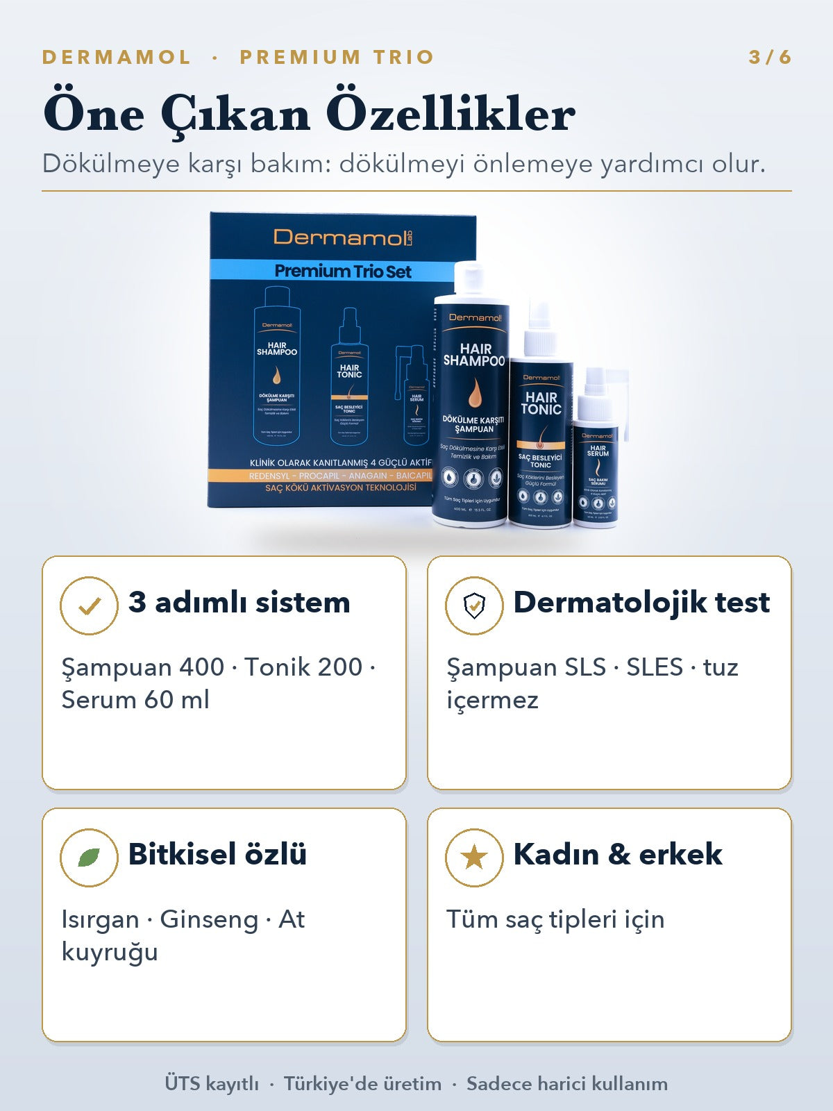 Dermamol Premium Trio Saç Bakım Seti 2'li Paket (2 Aylık)