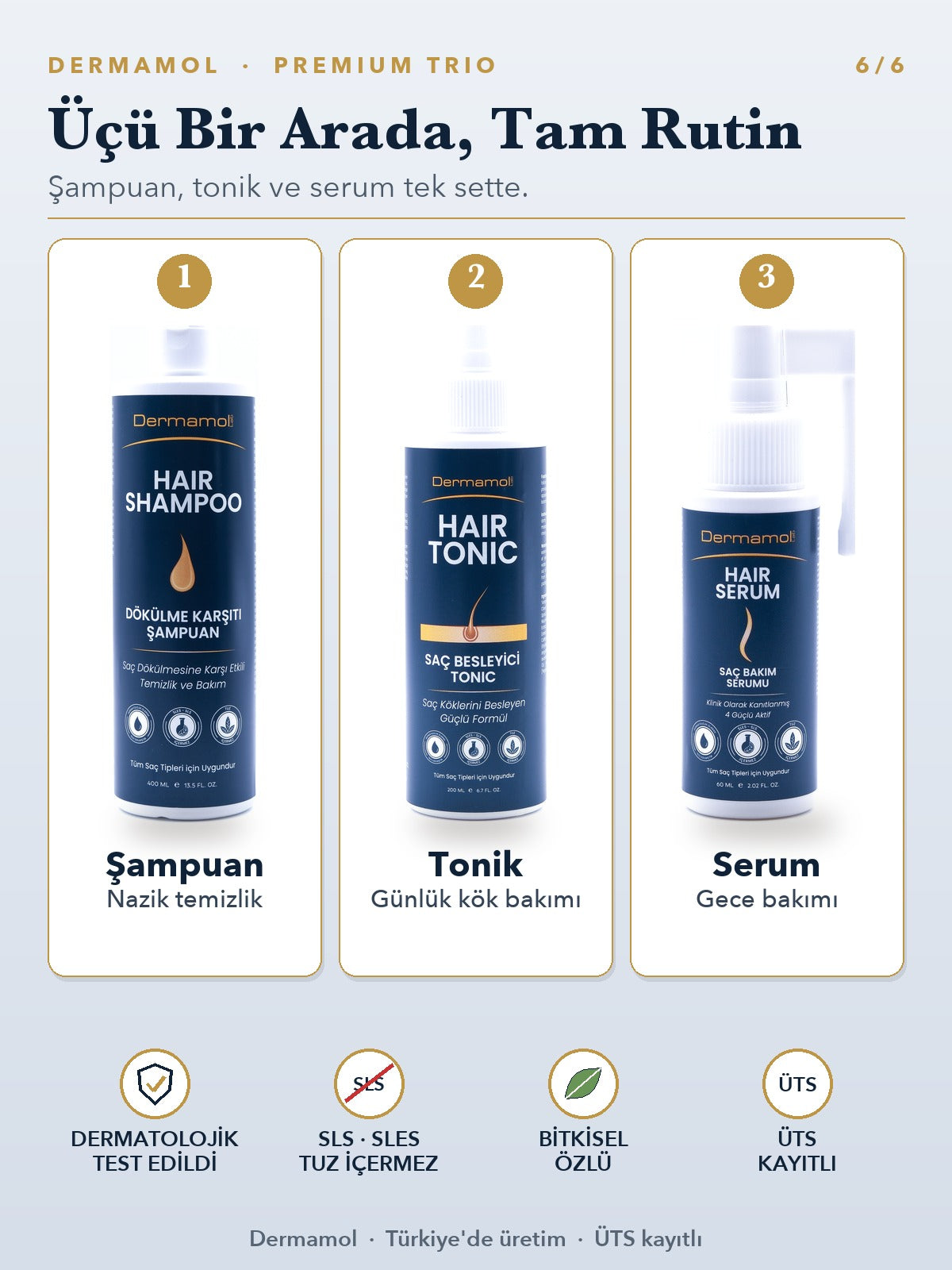 Dermamol Premium Trio Saç Bakım Seti 3'li Paket (3 Aylık)