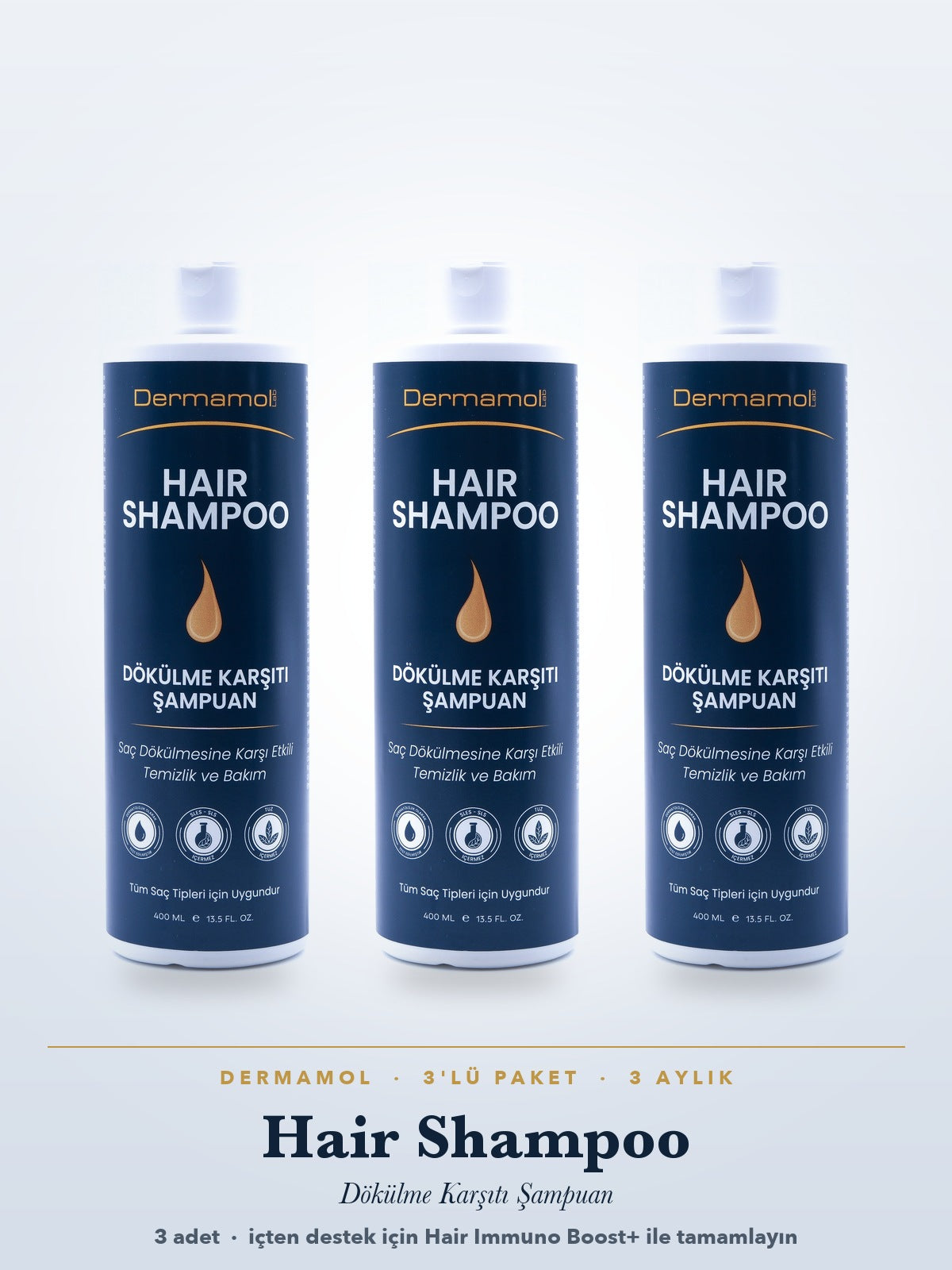 Hair Shampoo Dökülme Karşıtı Şampuan 400 ml 3'li Paket (3 Aylık)