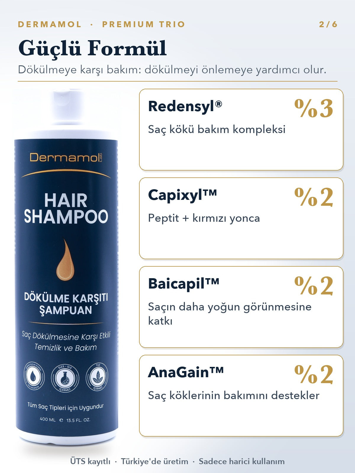 Hair Shampoo Dökülme Karşıtı Şampuan 400 ml 3'li Paket (3 Aylık)
