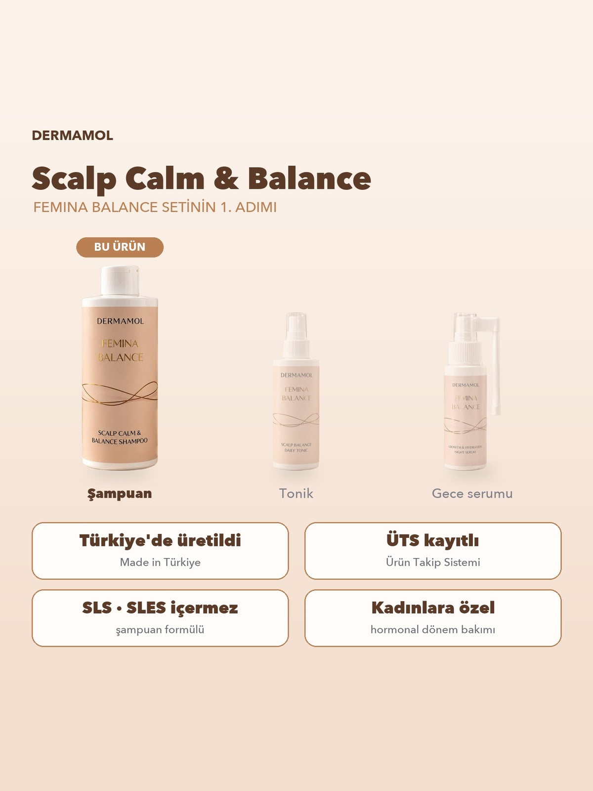 Dermamol Femina Balance Scalp Calm & Balance Şampuan 300 ml Kadınlar İçin Hassas Saç Derisi
