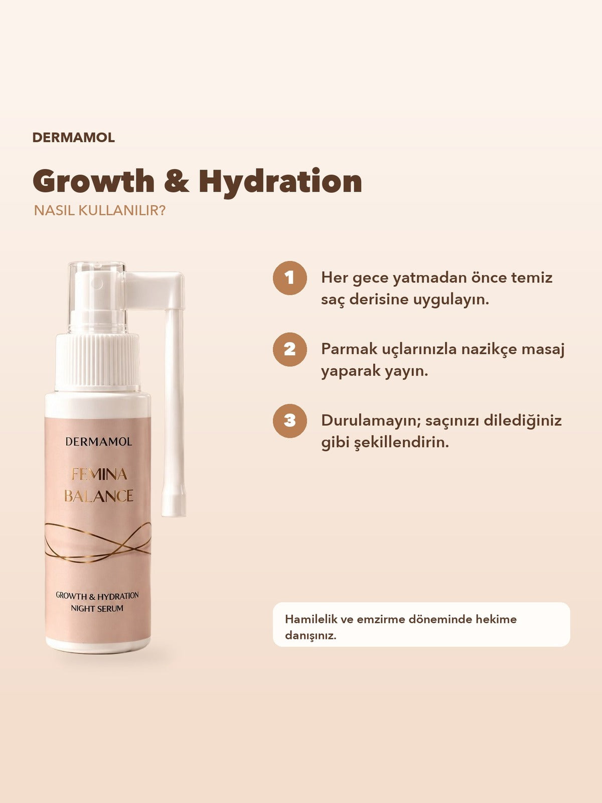 Dermamol Femina Balance Growth & Hydration Gece Saç Serumu 50 ml Capixyl Procapil Hyaluronik Asit