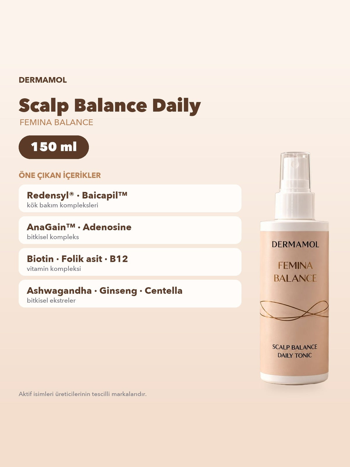 Dermamol Femina Balance Scalp Balance Daily Saç Toniği 150 ml Kadınlar İçin Redensyl Baicapil