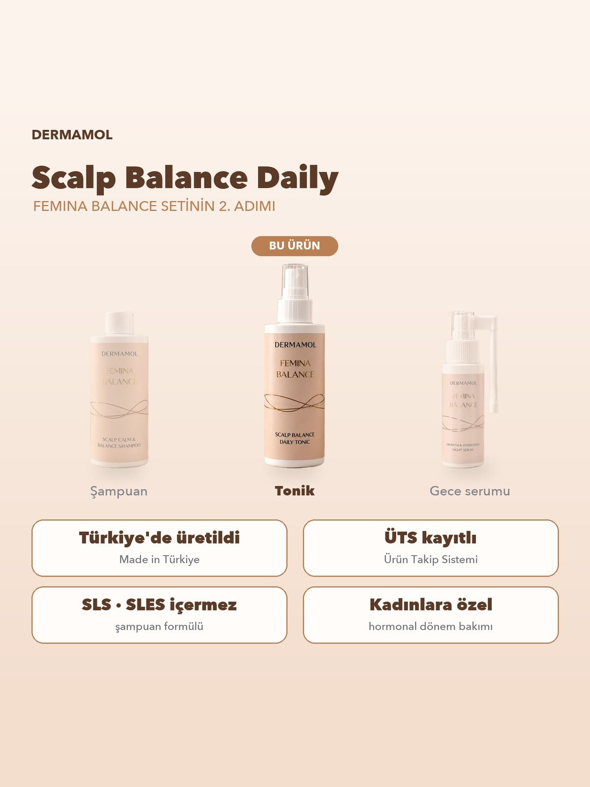 Dermamol Femina Balance Scalp Balance Daily Saç Toniği 150 ml Kadınlar İçin Redensyl Baicapil