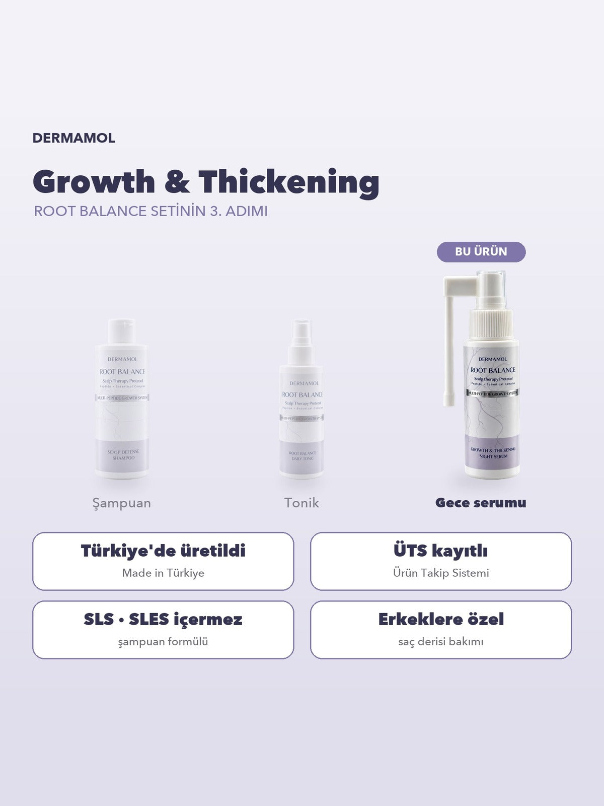 Dermamol Root Balance Growth & Thickening Gece Saç Serumu 50 ml Capixyl Procapil Peptit